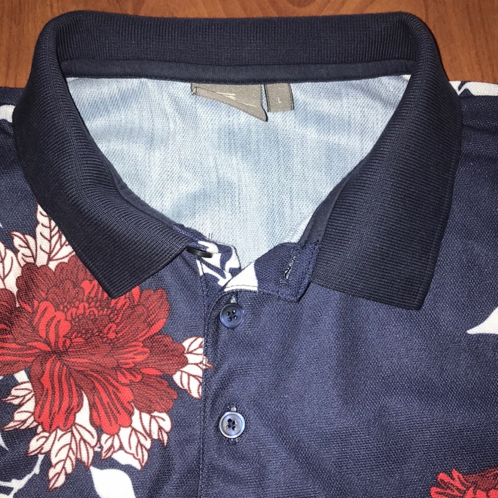 Navy Blue Floral Polo - Picture 2 of 3